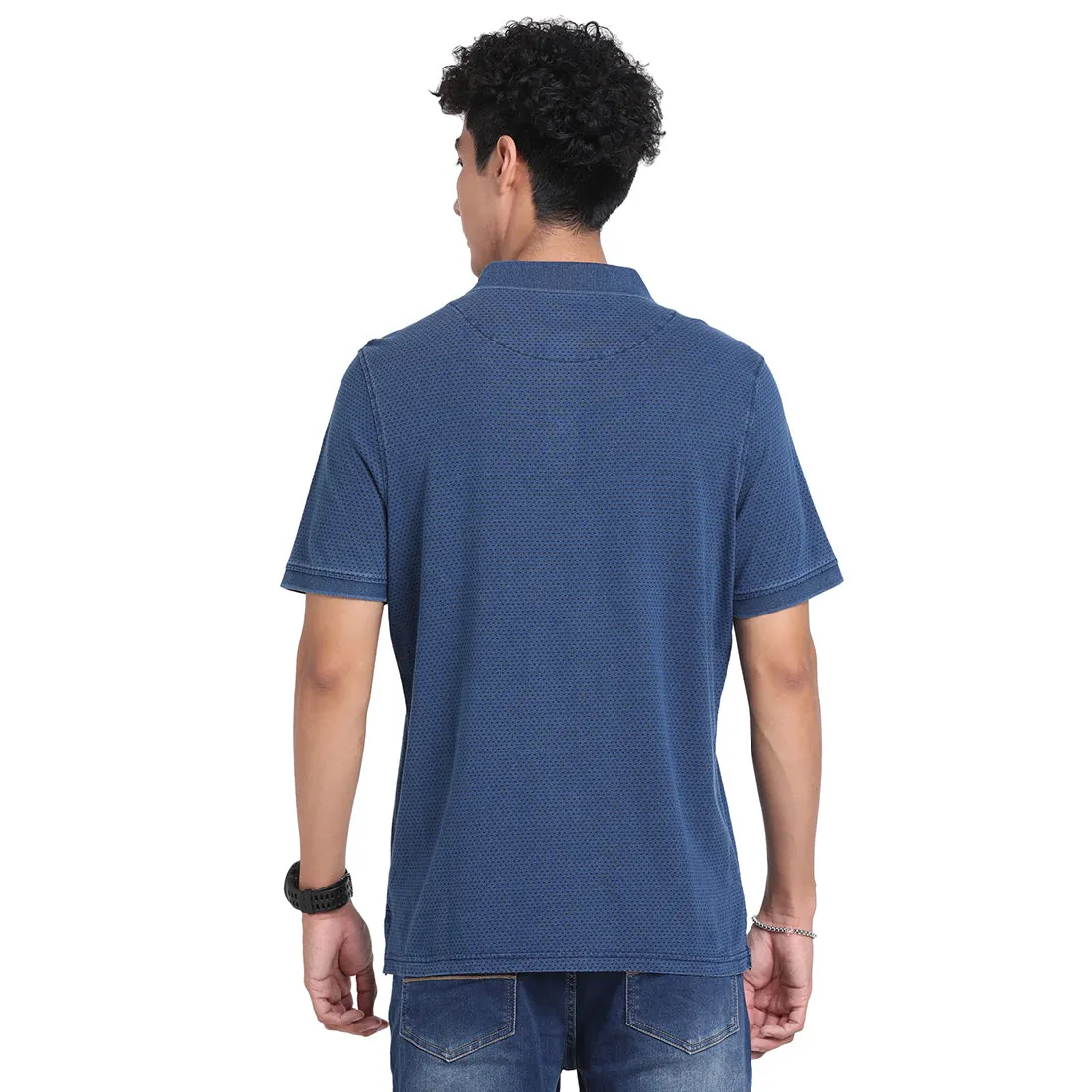 100% Cotton Indigo Navy Blue Plain Polo Neck Half Sleeve Casual T-Shirt