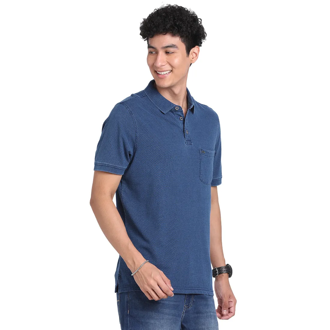 100% Cotton Indigo Navy Blue Plain Polo Neck Half Sleeve Casual T-Shirt