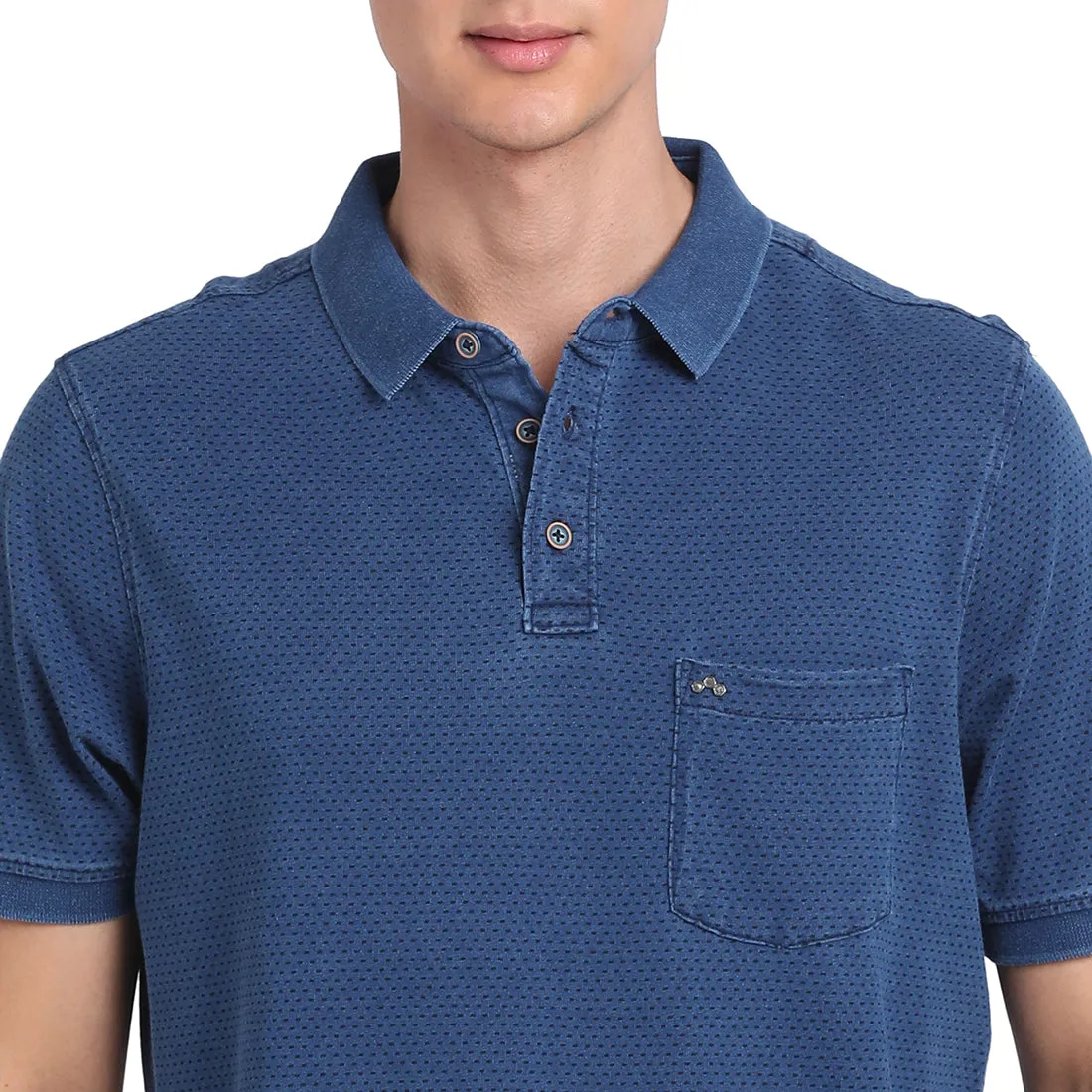 100% Cotton Indigo Navy Blue Plain Polo Neck Half Sleeve Casual T-Shirt