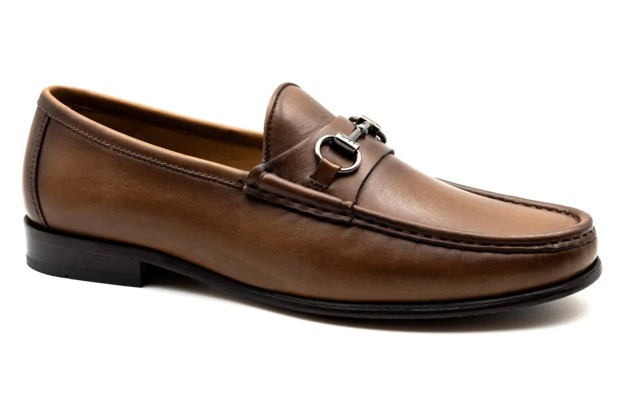 Addison Calf Leather Horse Bit Loafer in Brandy by Martin Dingman