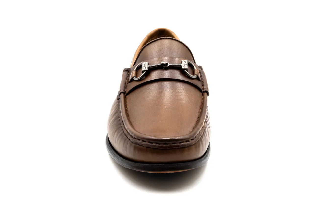 Addison Calf Leather Horse Bit Loafer in Brandy by Martin Dingman