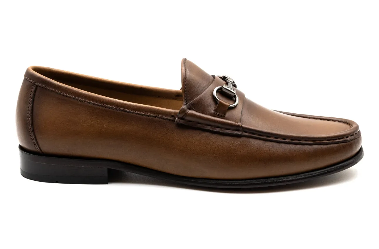 Addison Calf Leather Horse Bit Loafer in Brandy by Martin Dingman