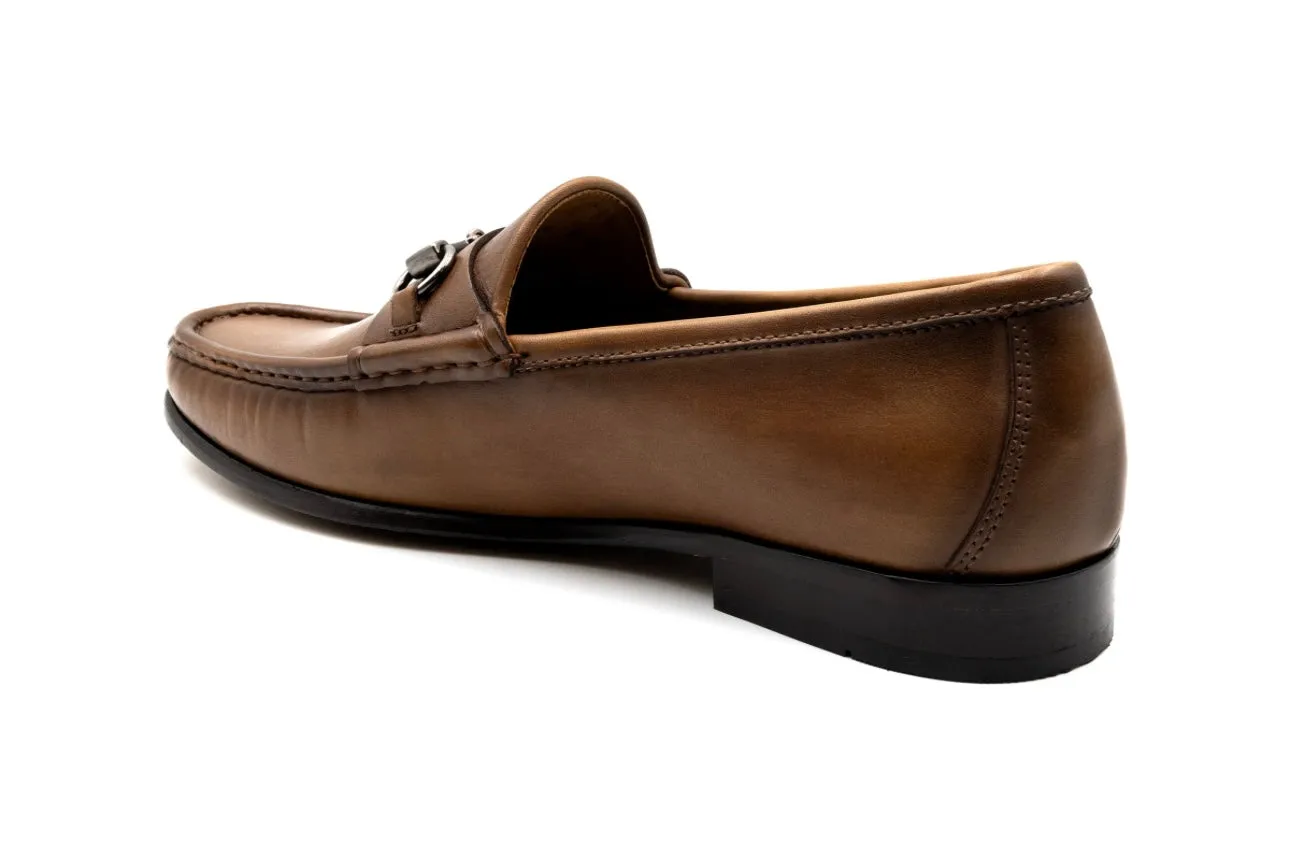 Addison Calf Leather Horse Bit Loafer in Brandy by Martin Dingman