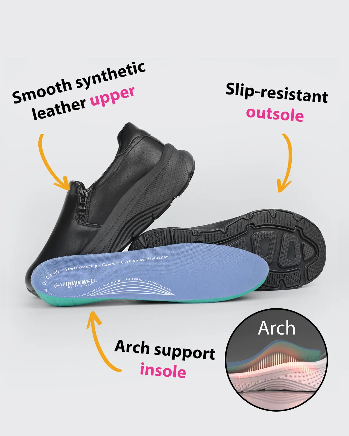 Arch Support Nurse Shoes-Caliva Black