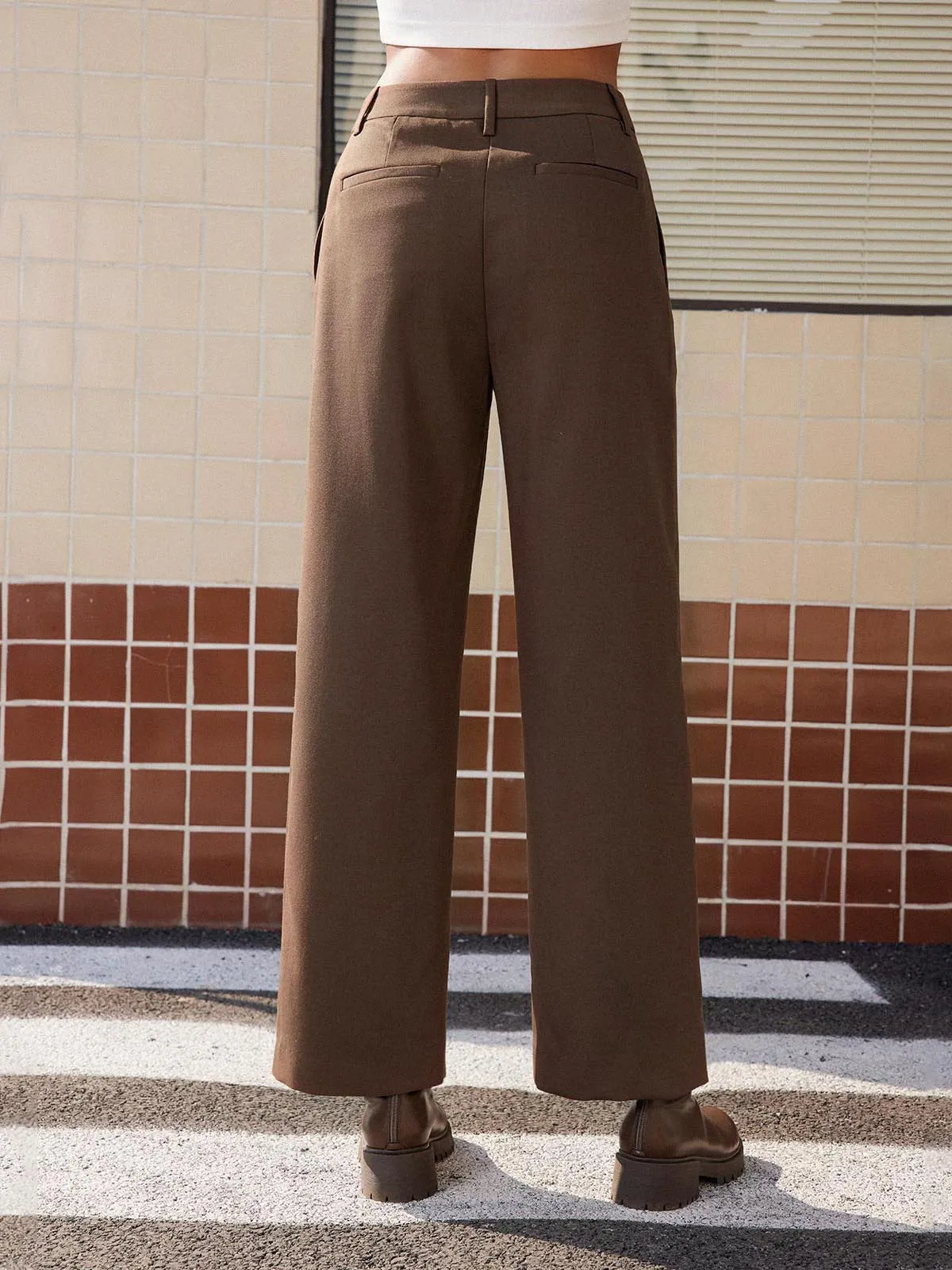 ASOBIO Soft Structured Mid-Waist Straight-Leg Trousers