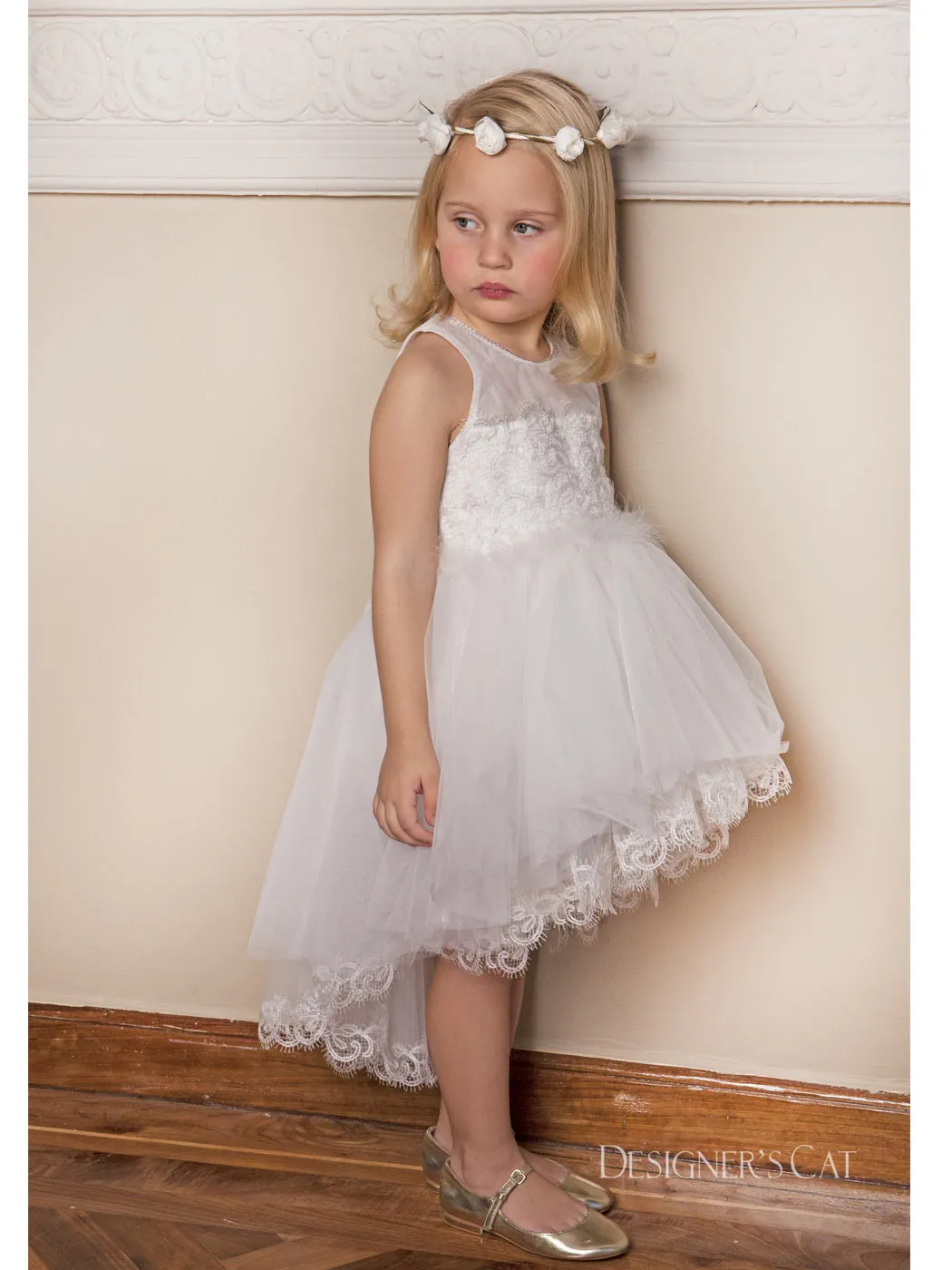 Baptism dress with silk lace - ANDROMEDA ivory