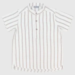 Beige Striped Short-Sleeved Shirt