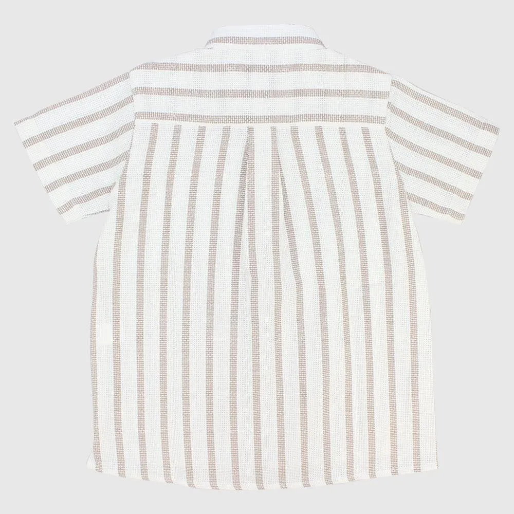 Beige Striped Short-Sleeved Shirt