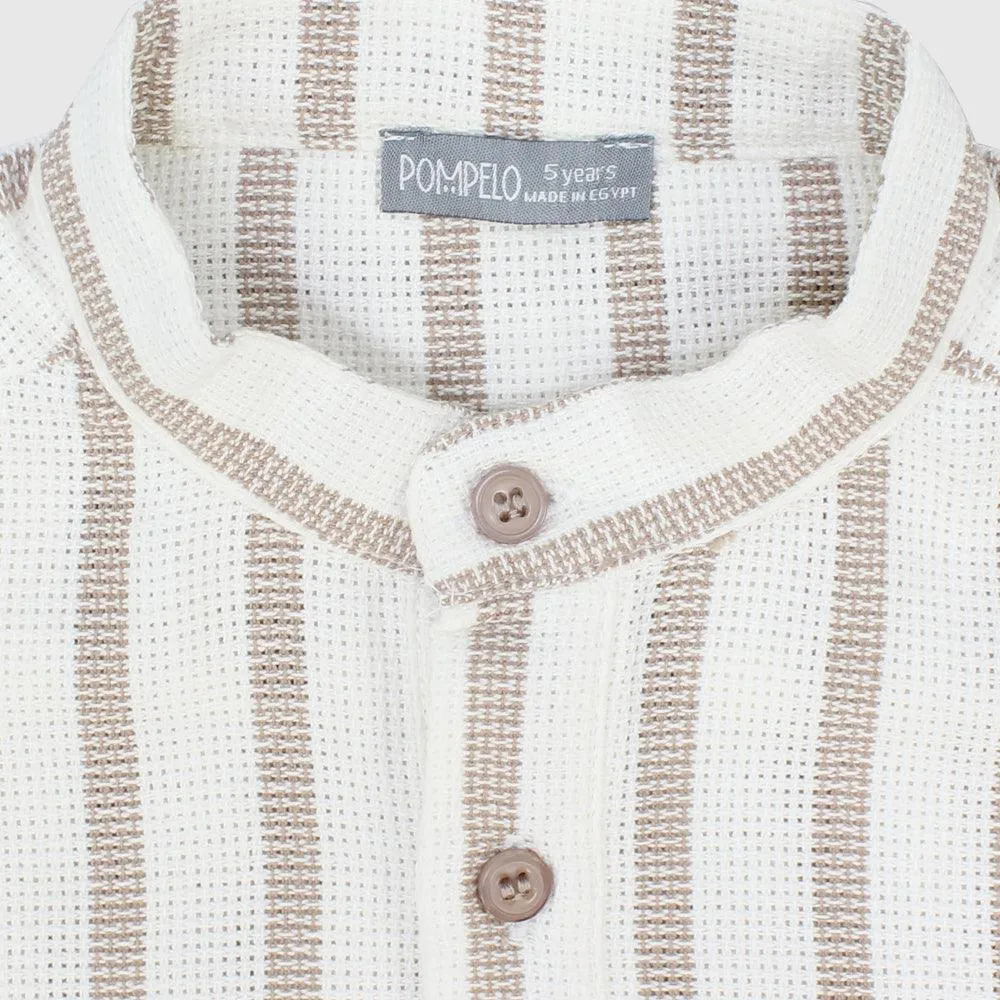 Beige Striped Short-Sleeved Shirt