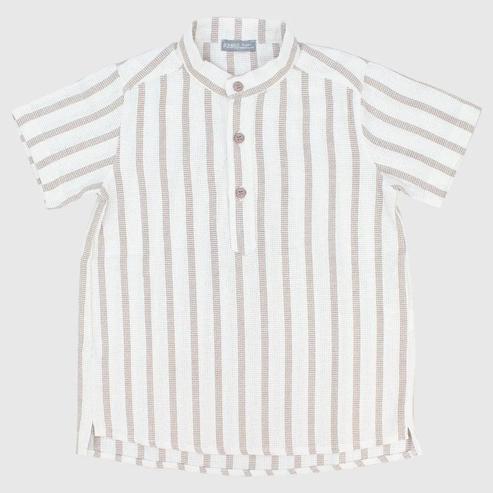 Beige Striped Short-Sleeved Shirt