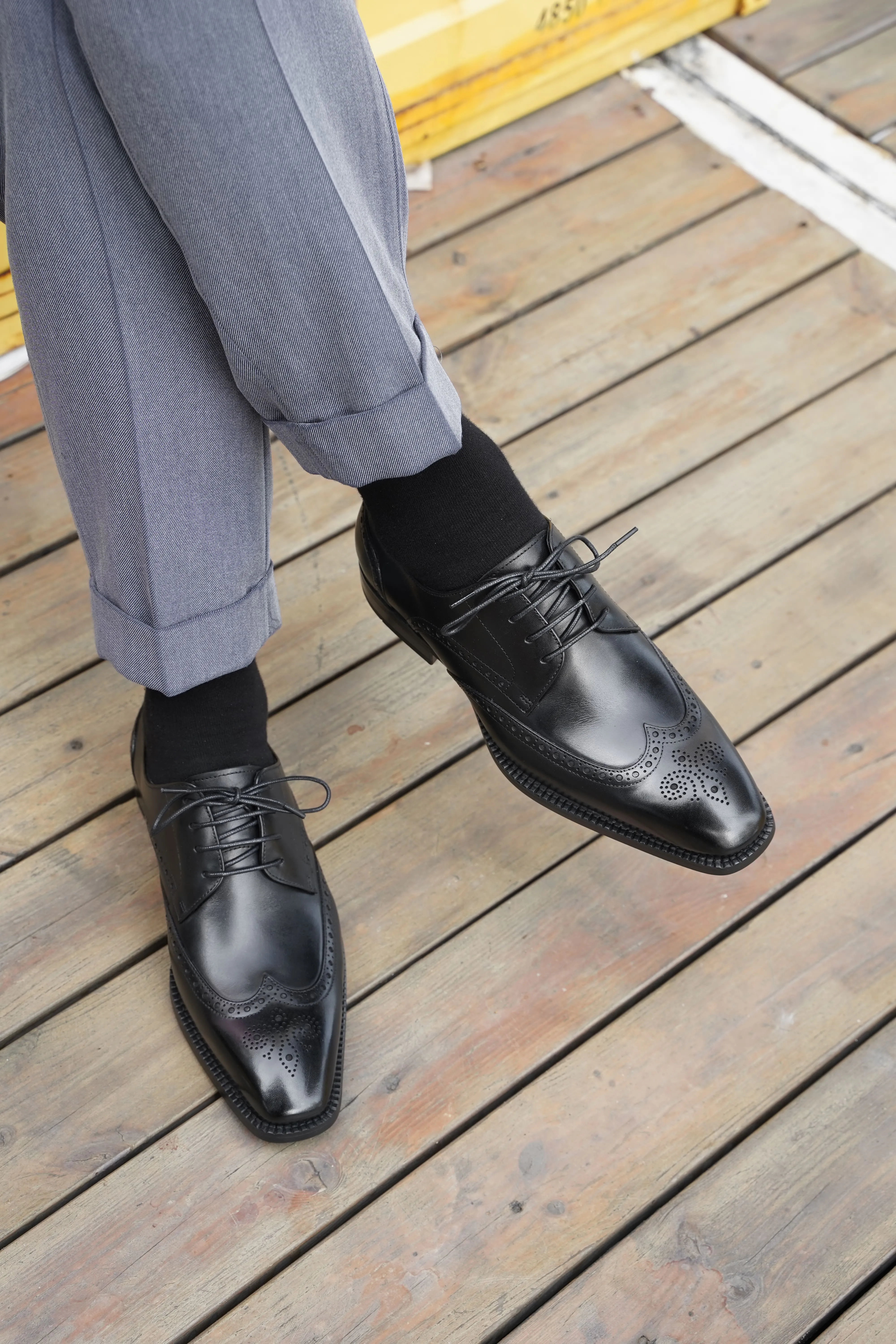 Black Brogue Derby Shoes.