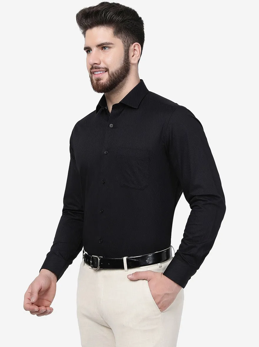 Black Striped Slim Fit Formal Shirt | Greenfibre