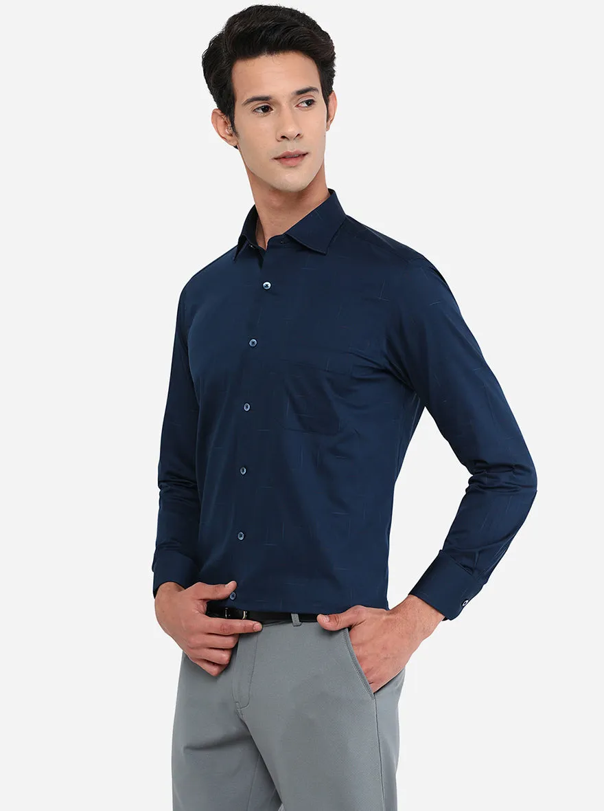 Blue Solid Slim Fit Formal Shirt | Metal