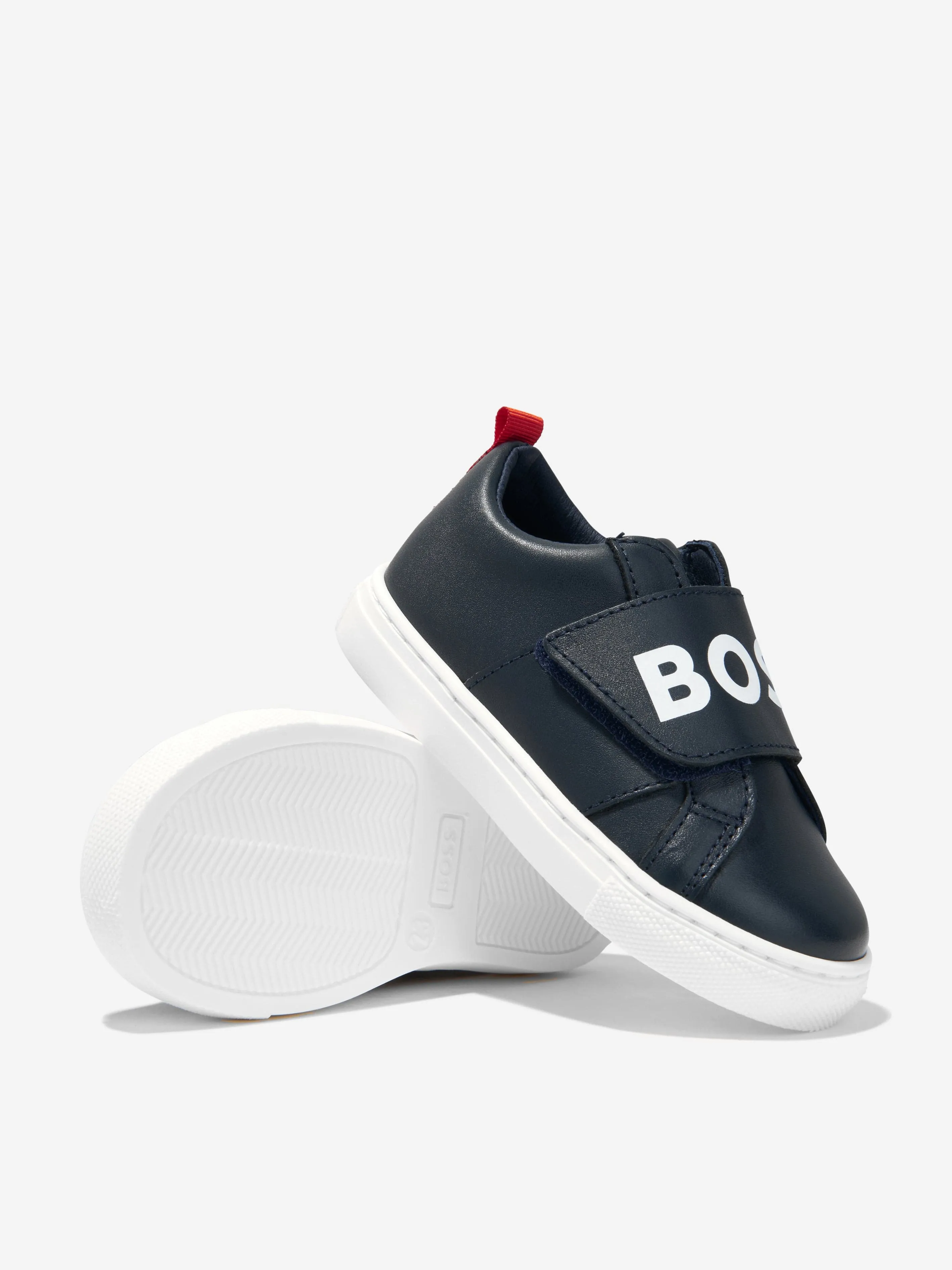 BOSS Boys Leather Logo Trainers In Navy