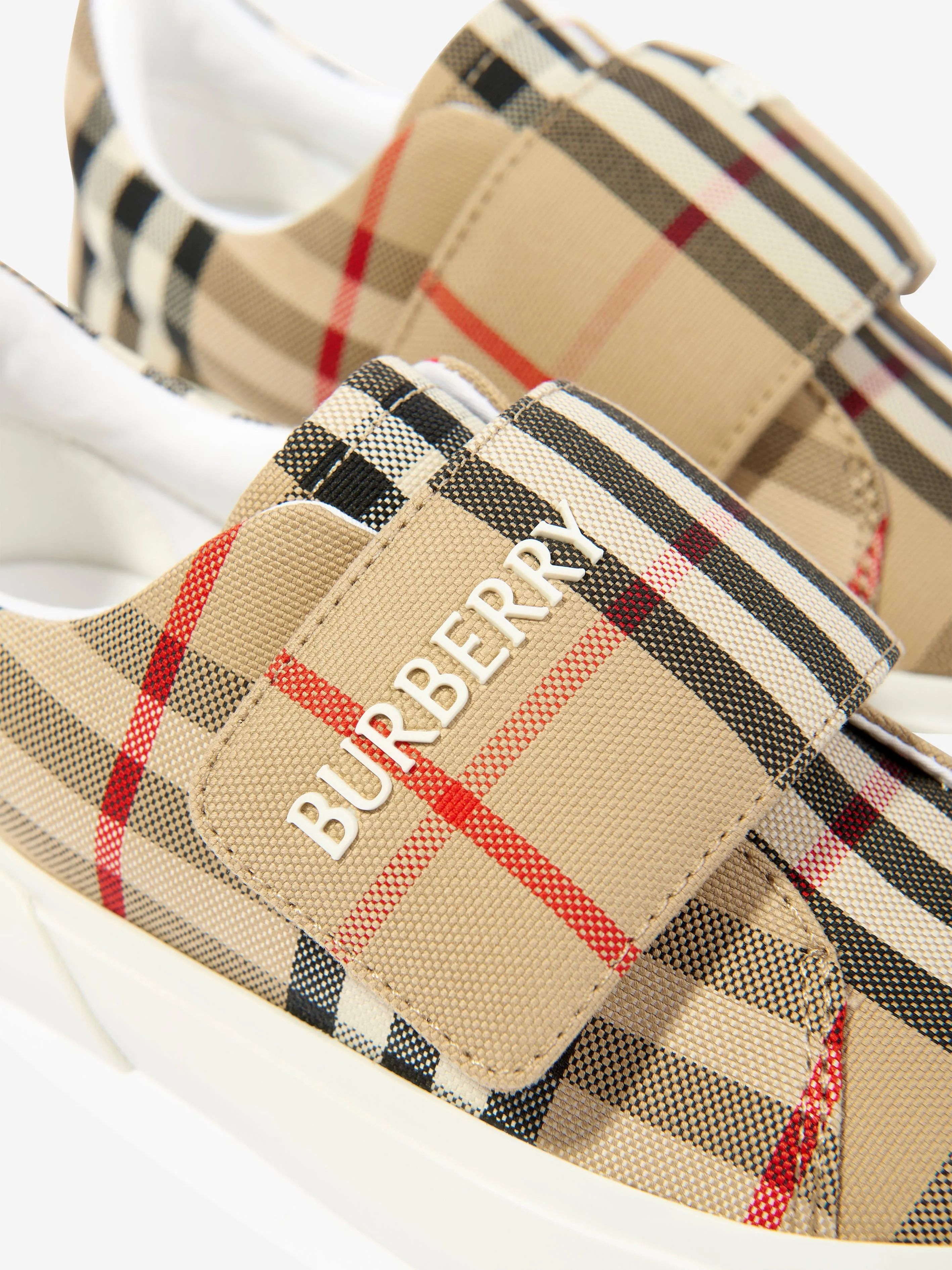 Burberry Kids Cotton Check Velcro Strap Trainers in Beige