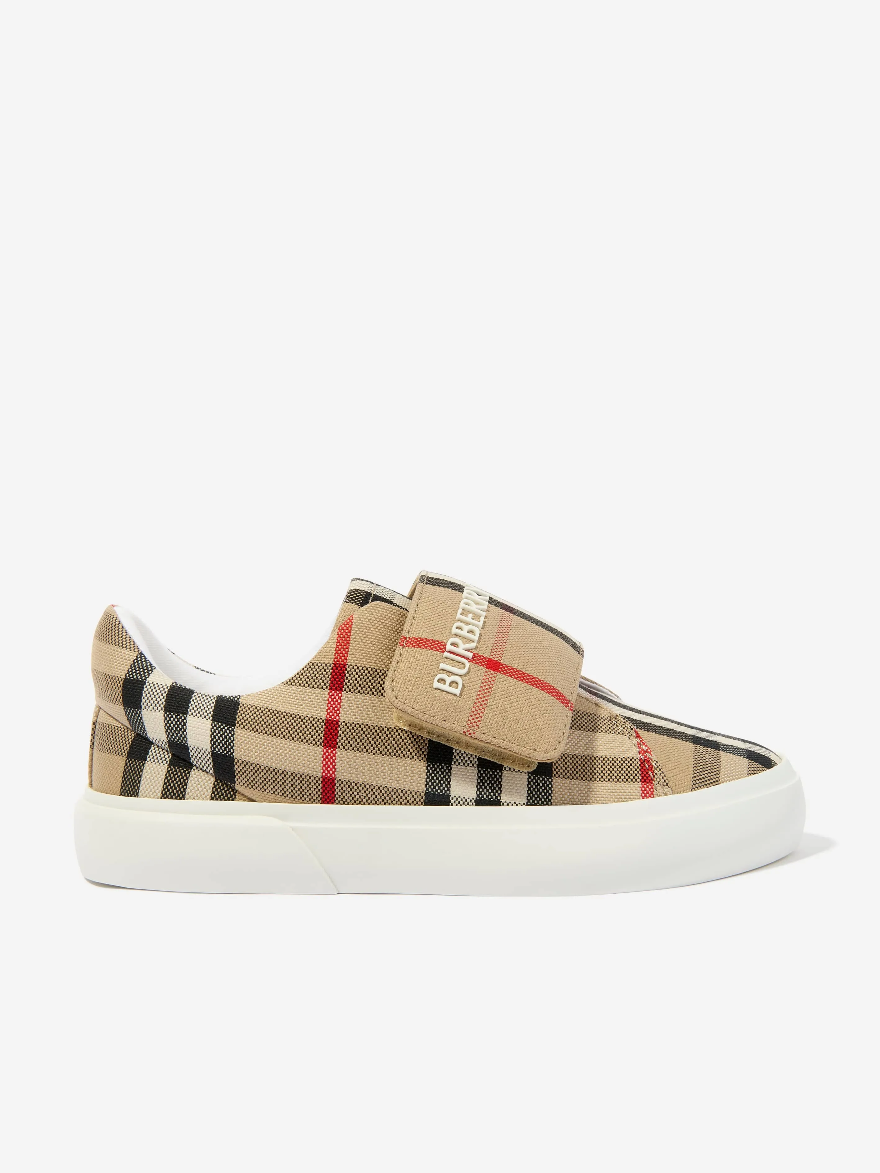 Burberry Kids Cotton Check Velcro Strap Trainers in Beige