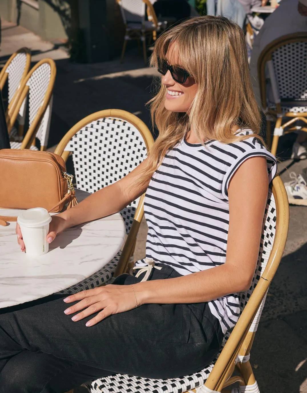 Cali Tank Top - Black/White Stripe