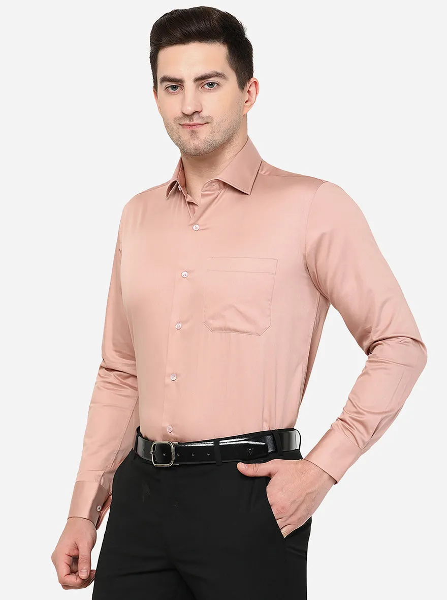 Carrot Pink Solid Slim Fit Formal Shirt | Metal