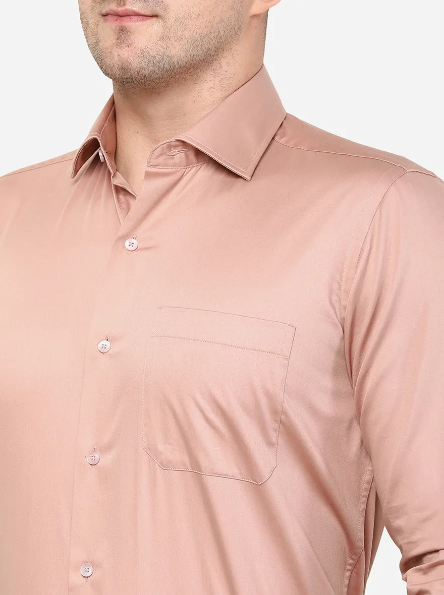 Carrot Pink Solid Slim Fit Formal Shirt | Metal