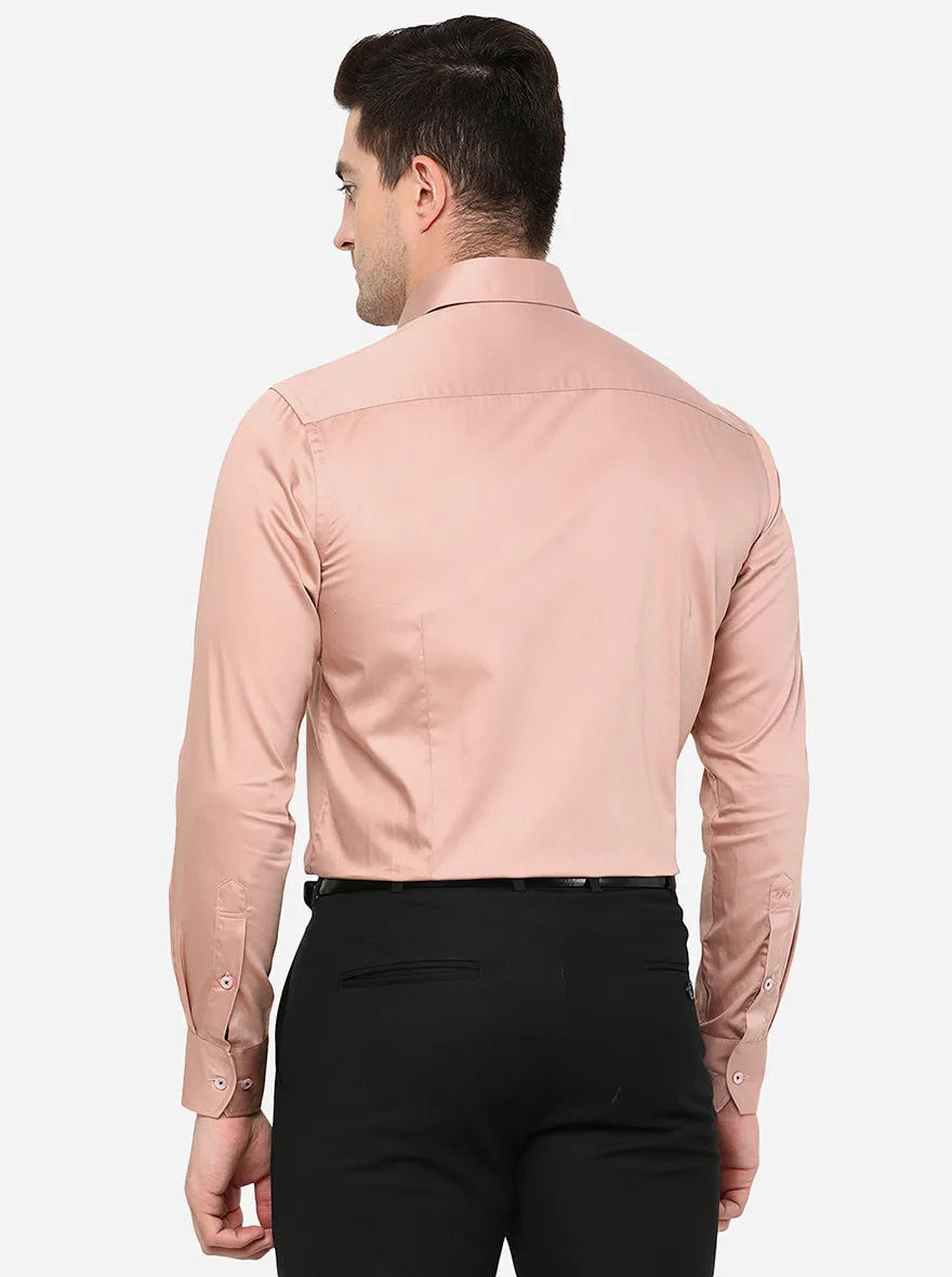 Carrot Pink Solid Slim Fit Formal Shirt | Metal