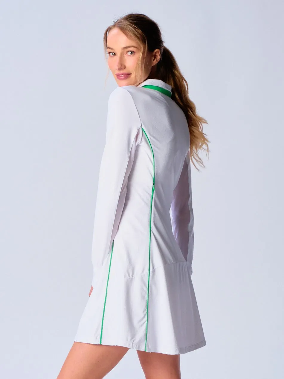 Color Block Long Sleeve Dress in White/Kelly Green