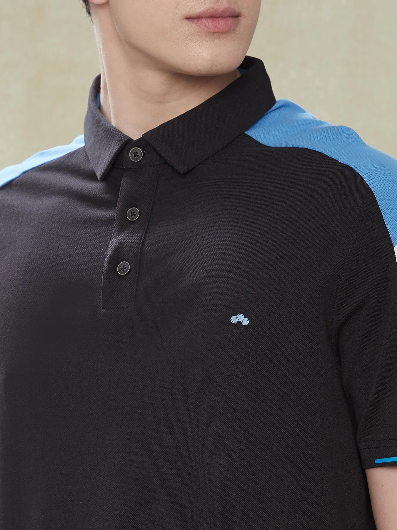 Cotton Stretch Black Plain Polo Half Sleeve Casual T-Shirt