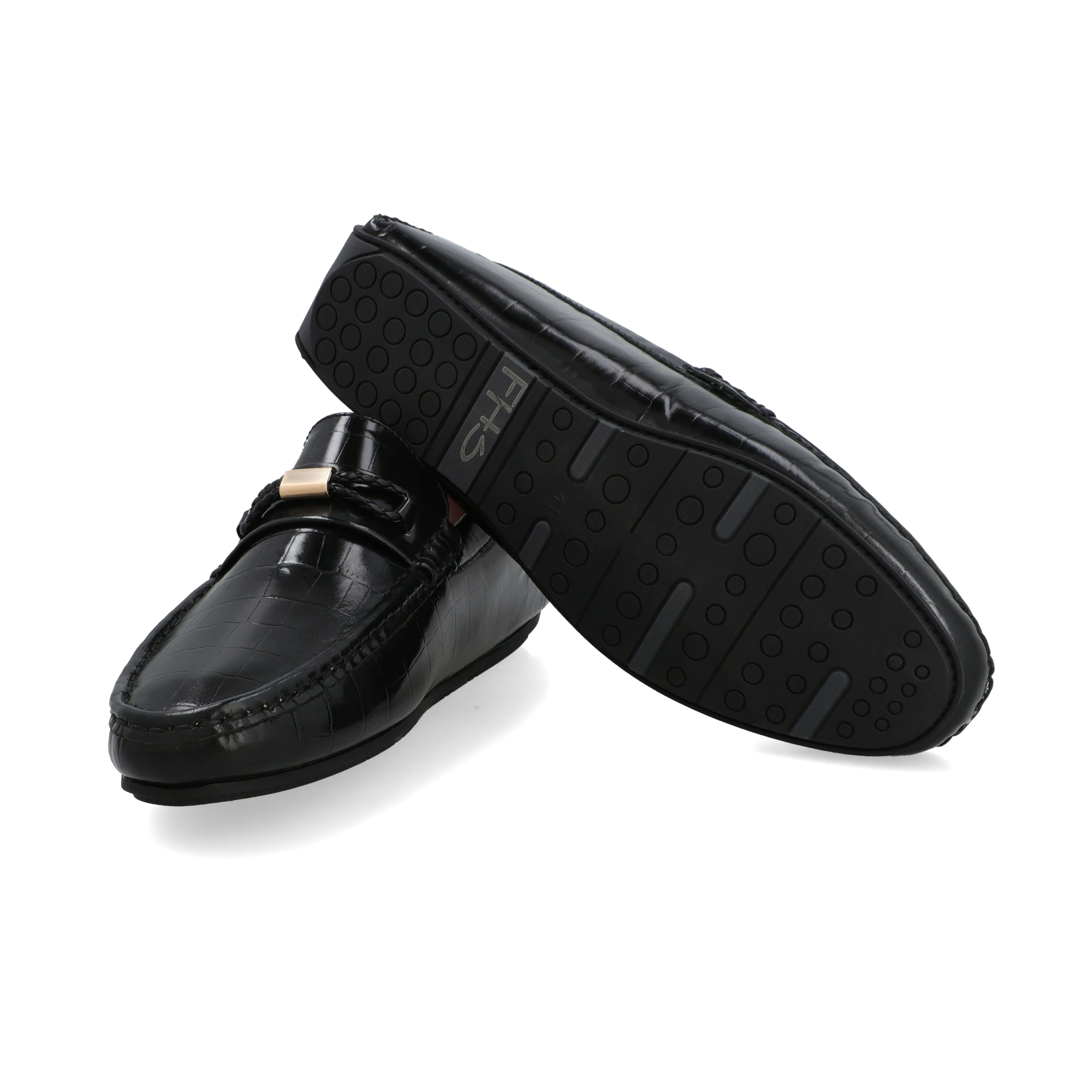 Crocodile Embossed Moccasin-Black