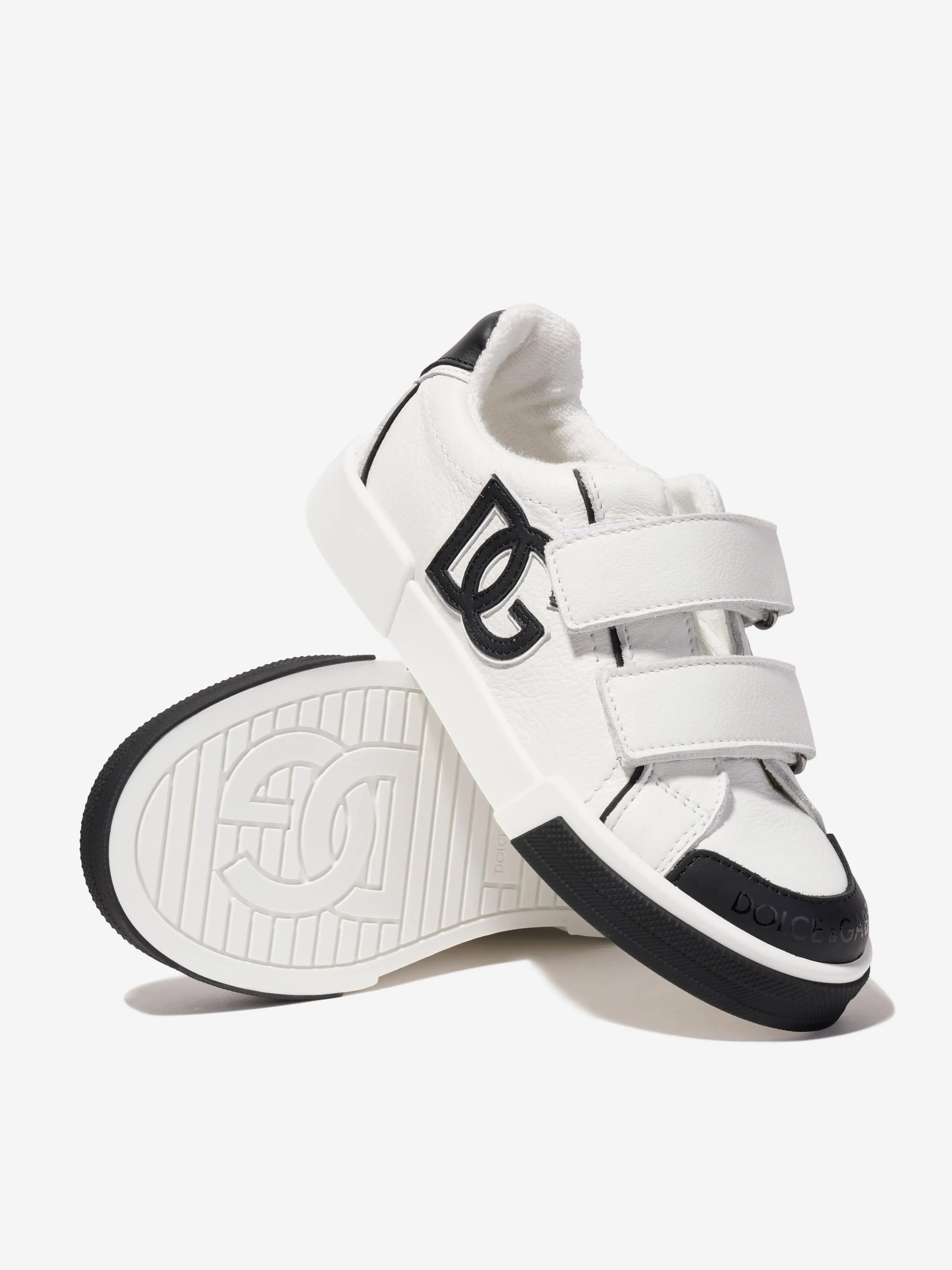 Dolce & Gabbana Kids Leather Velcro Trainers in White