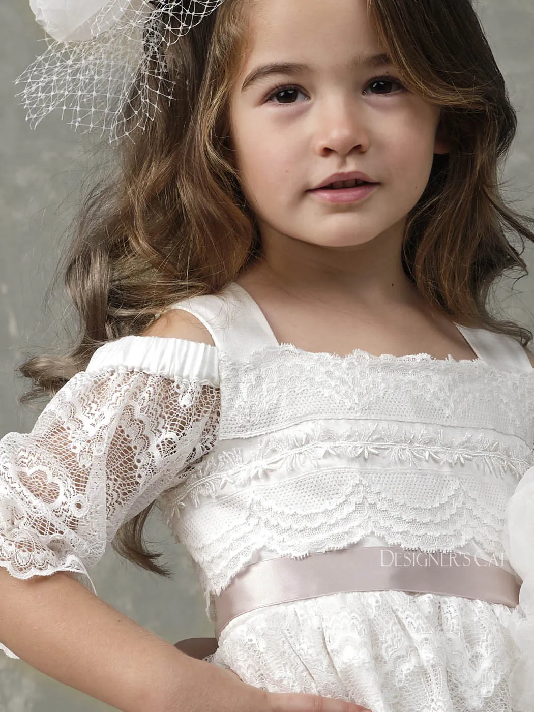 Dress with lace for girl - CALLIRHOE Ivory