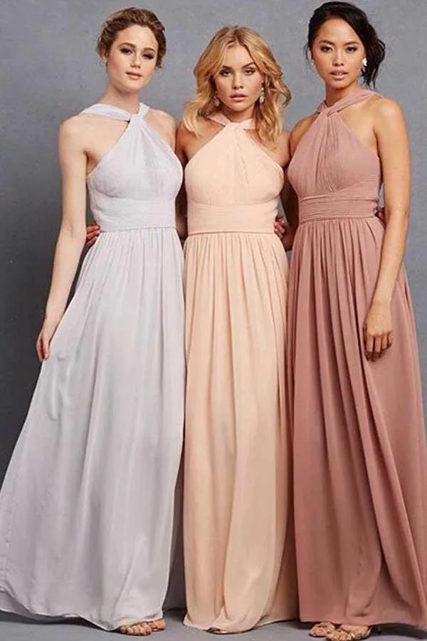 Elegant Halter Ruffles Empire Floor-length Chiffon Bridesmaid Dresses BD033