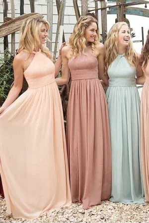 Elegant Halter Ruffles Empire Floor-length Chiffon Bridesmaid Dresses BD033