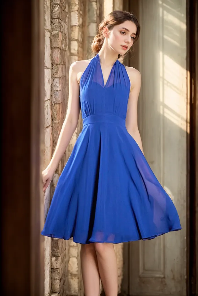 Elegant haltered low back La La Land style chiffon short prom dress