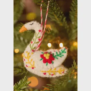 Embroidered Felt Swan Ornament