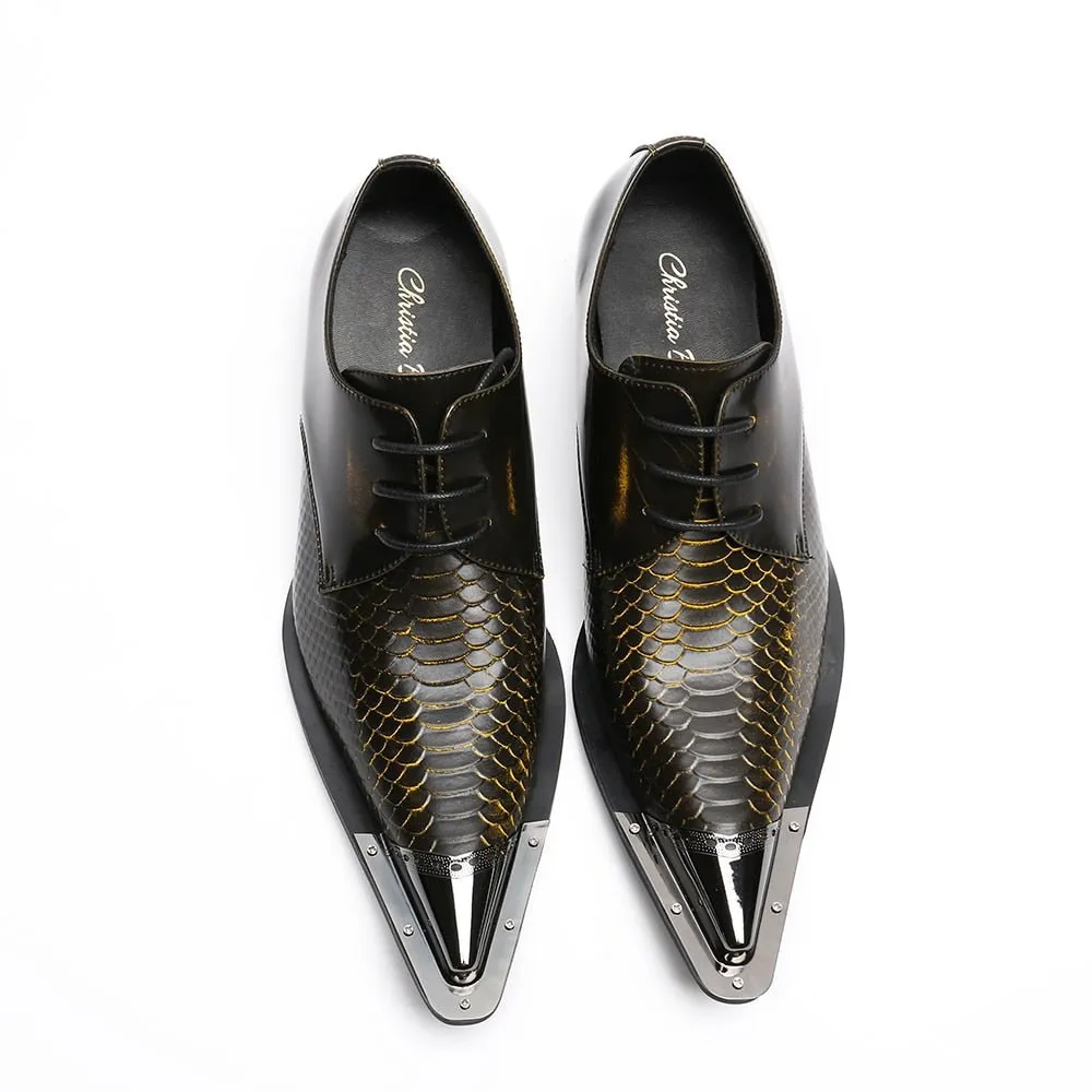 Exquisite CrocLeather Pointed Toe Oxfords