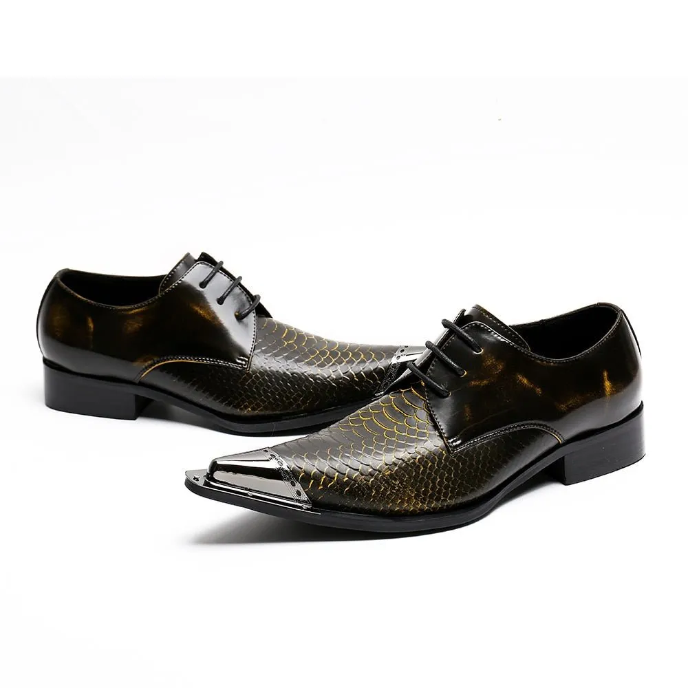 Exquisite CrocLeather Pointed Toe Oxfords