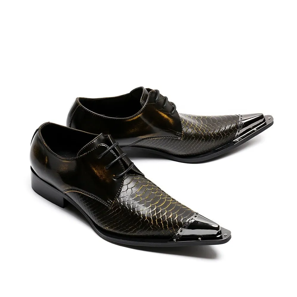 Exquisite CrocLeather Pointed Toe Oxfords