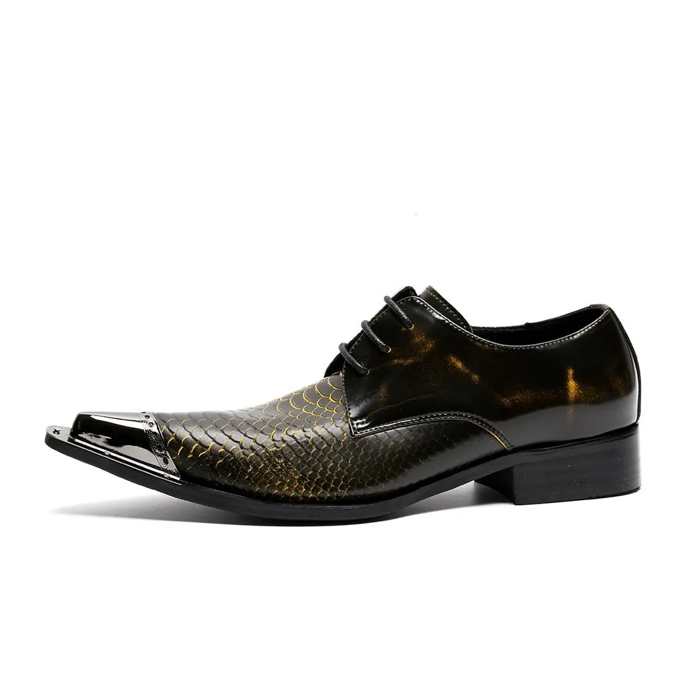 Exquisite CrocLeather Pointed Toe Oxfords