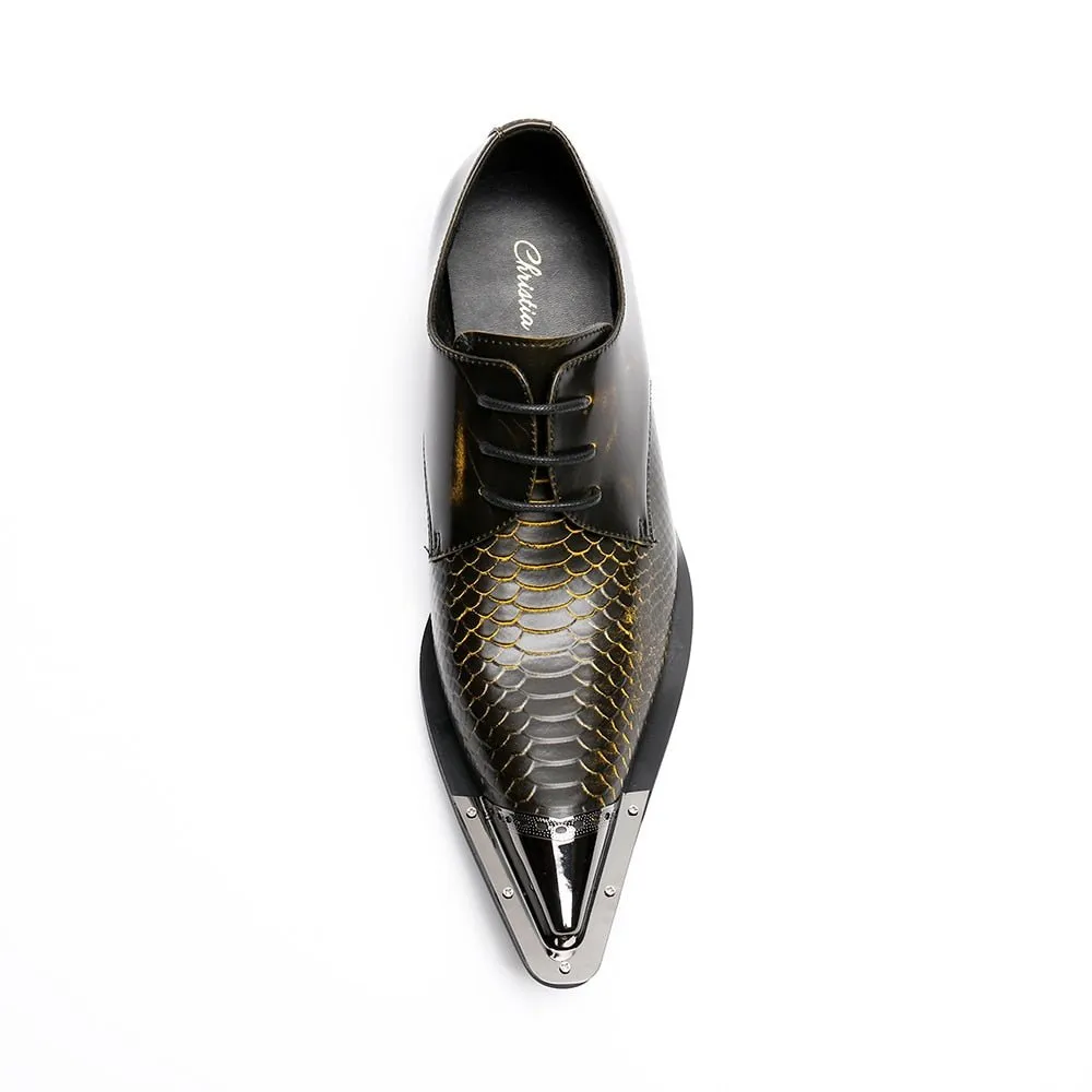 Exquisite CrocLeather Pointed Toe Oxfords