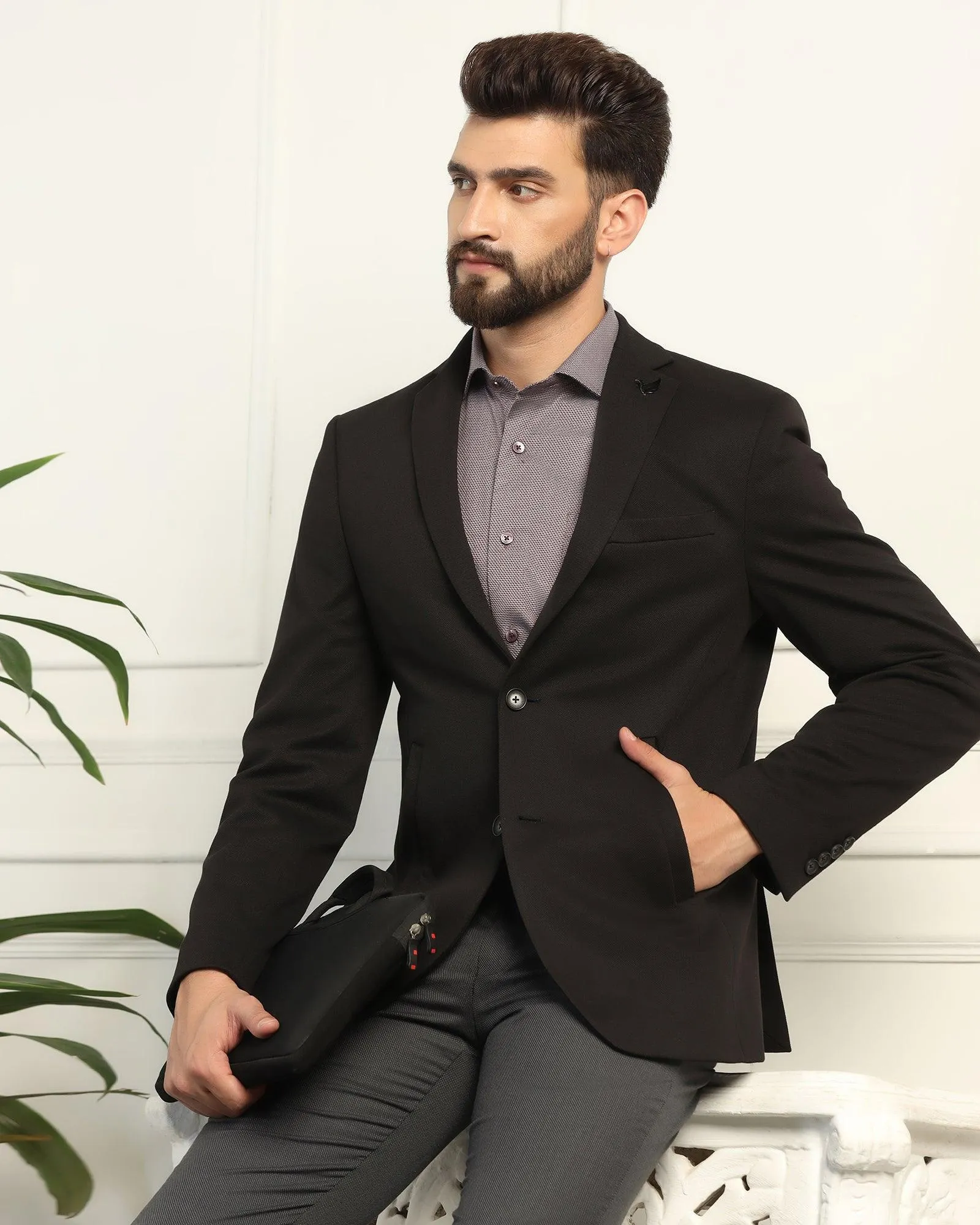 Formal Black Textured Blazer - Elevate