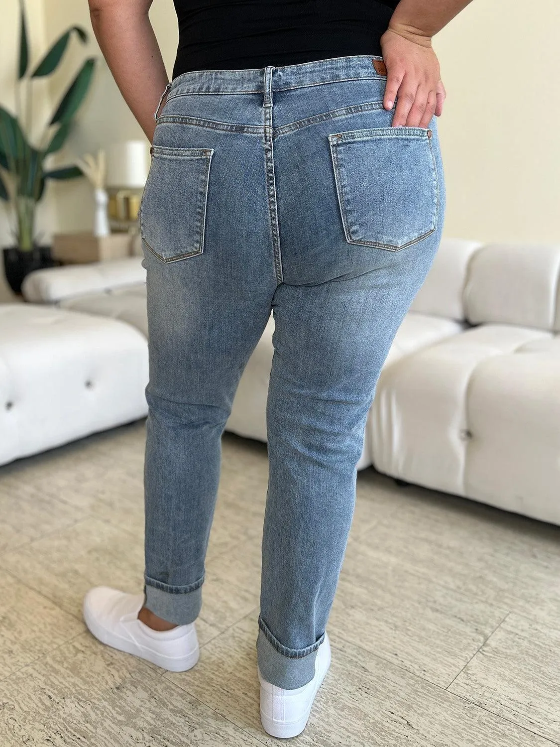 Full Size High Waist Cuff Hem Jeans