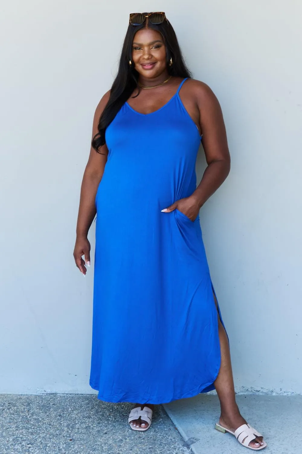 Full Size Side Slit Maxi Dress in Royal Blue