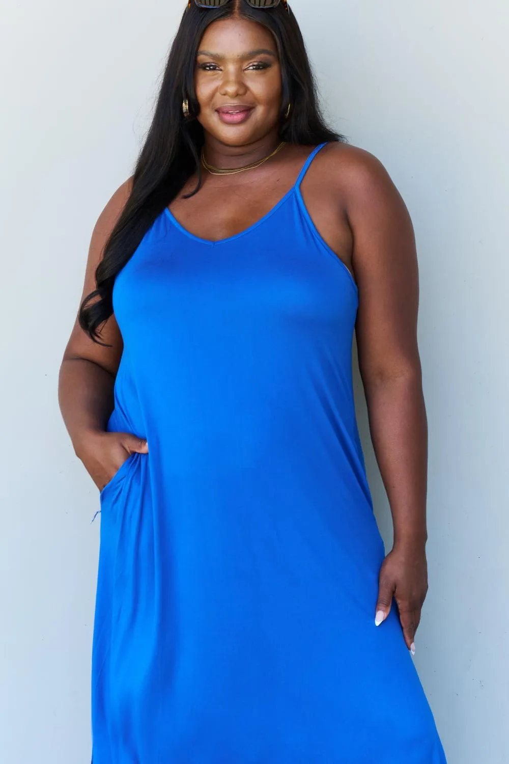 Full Size Side Slit Maxi Dress in Royal Blue