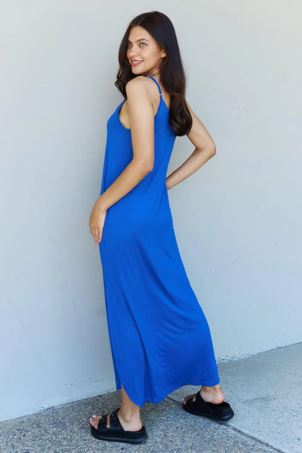 Full Size Side Slit Maxi Dress in Royal Blue