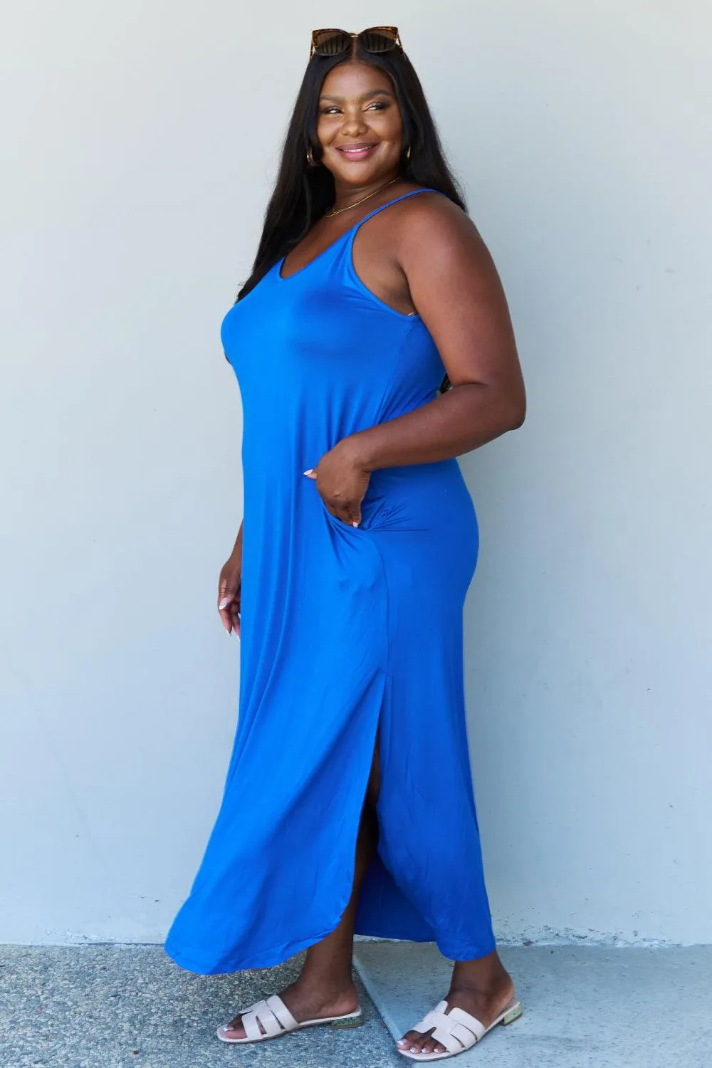 Full Size Side Slit Maxi Dress in Royal Blue