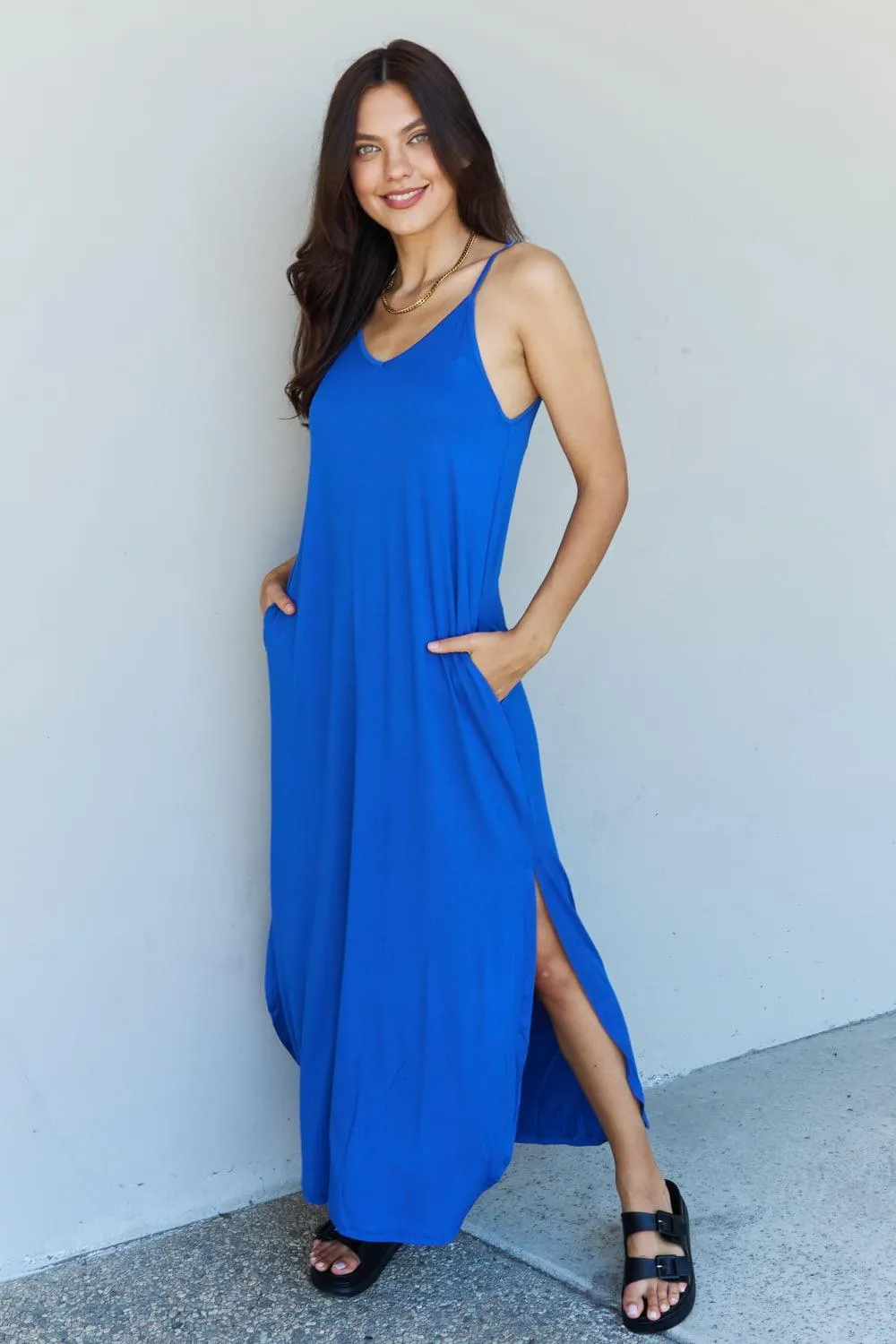 Full Size Side Slit Maxi Dress in Royal Blue