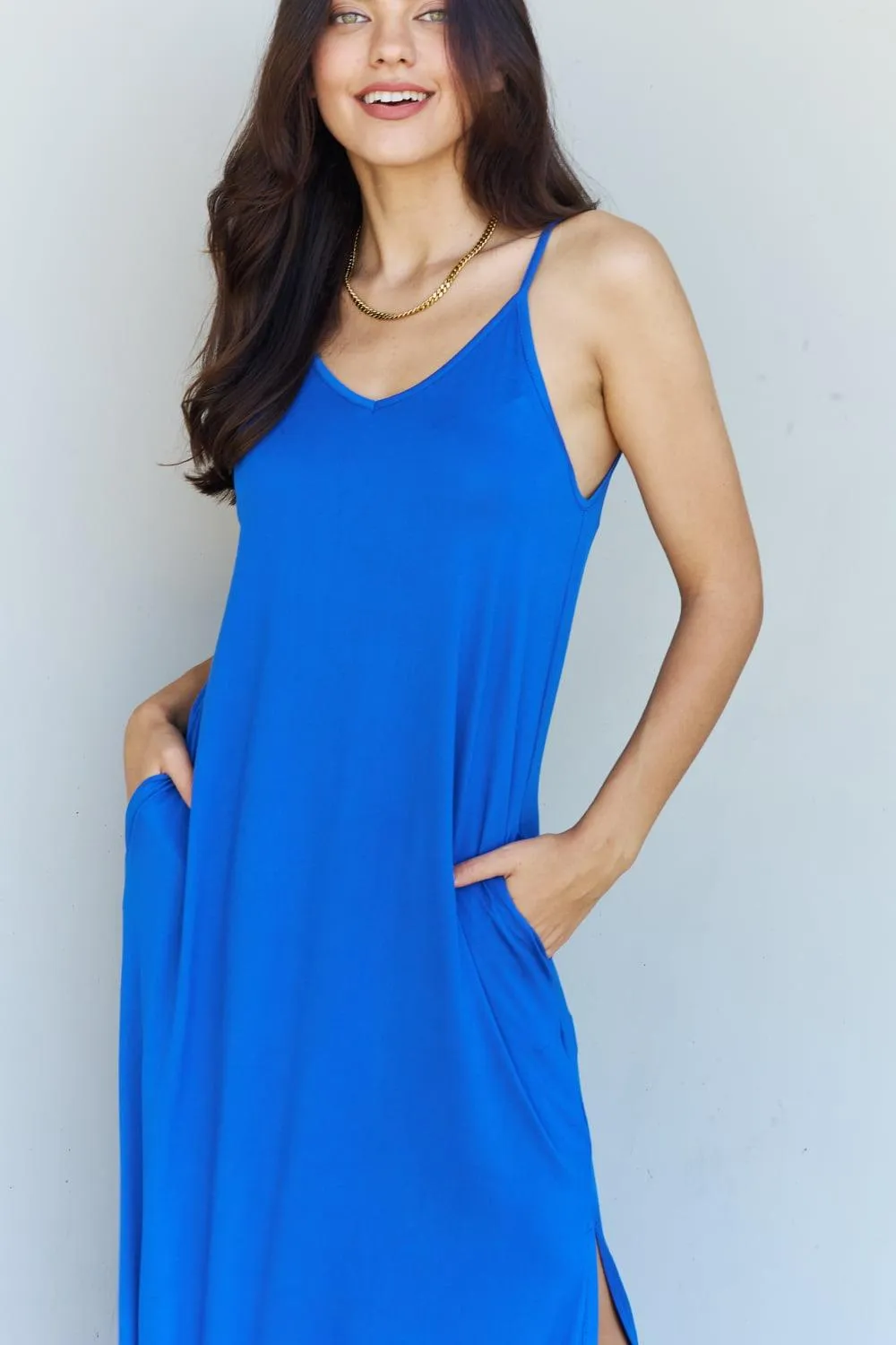 Full Size Side Slit Maxi Dress in Royal Blue