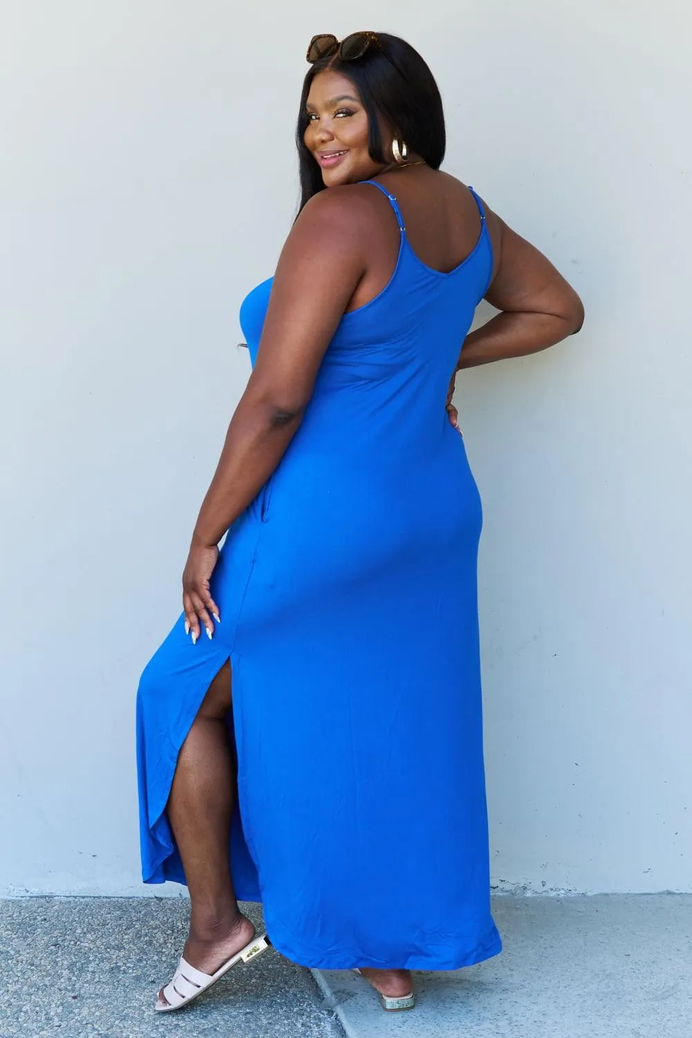 Full Size Side Slit Maxi Dress in Royal Blue