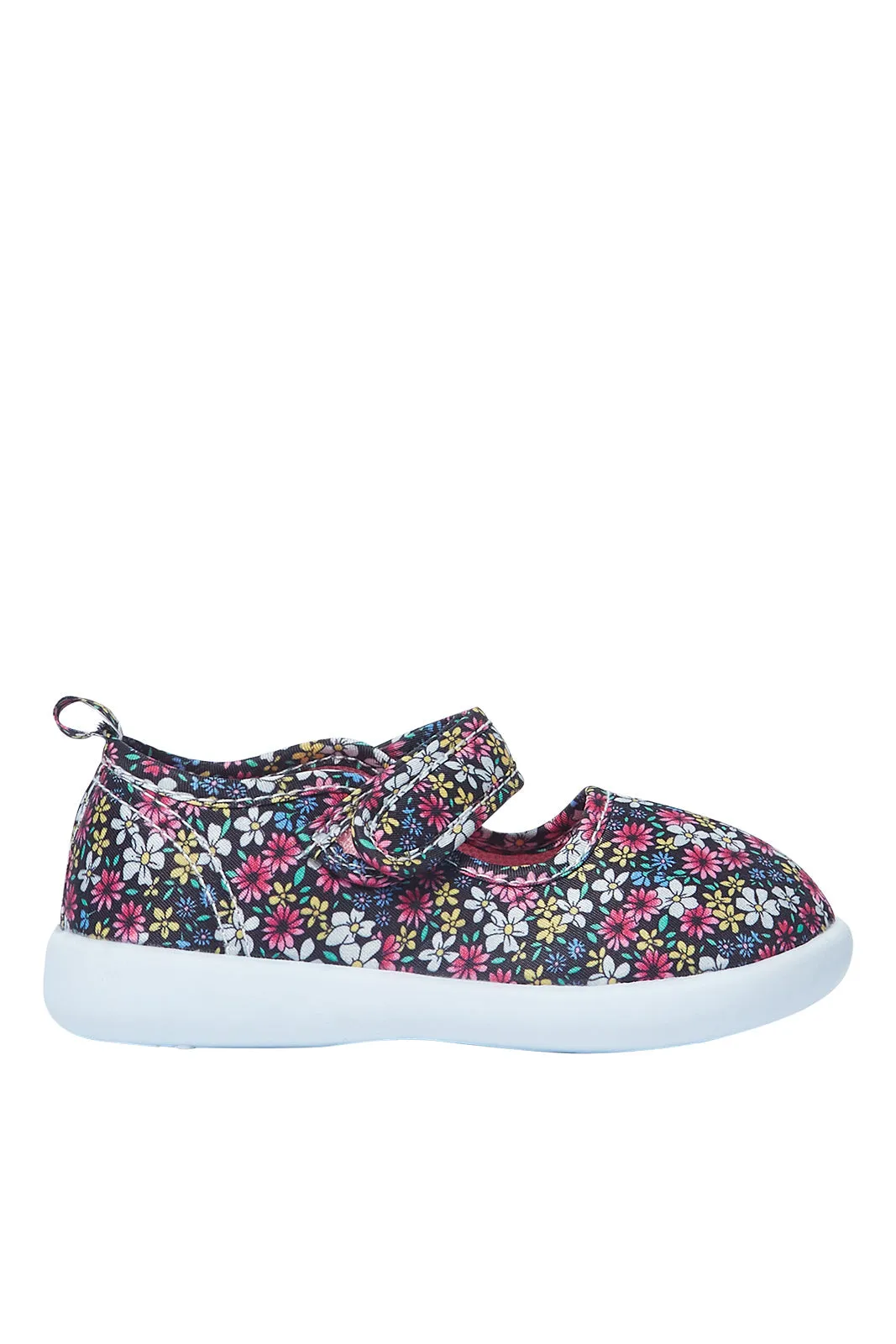 Girls Navy Floral Print Pump Shoe