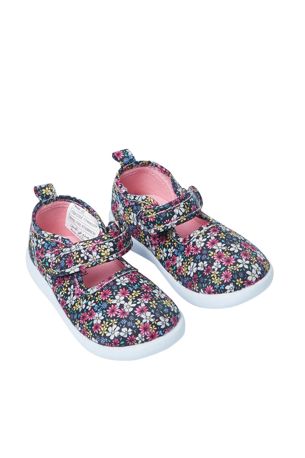 Girls Navy Floral Print Pump Shoe