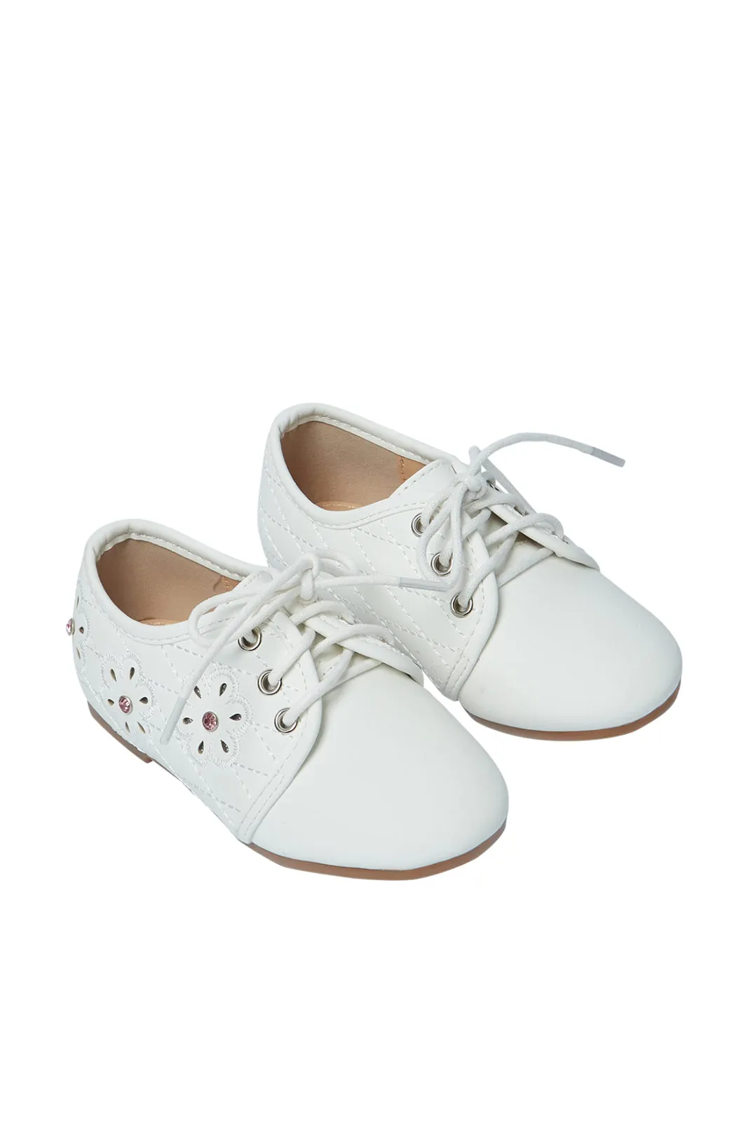 Girls White Floral Brogue Shoe